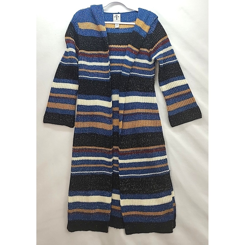 Rain and Rose Hooded Maxi Sweater Duster Open Front Sz M‎ Acrylic Cotton Blend